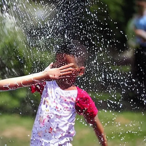 Prompt: a boy throw water to a beautiful flower