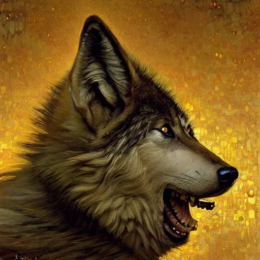 Image similar to a portrait of a wolf hyenaman canine star trek chief engineer. highly detailed painting by gaston bussiere craig mullins jc leyendecker gustav klimt artgerm greg rutkowski furry