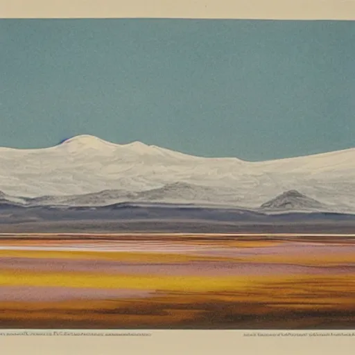 Image similar to chromolithograph of salar de uyuni color lithograph