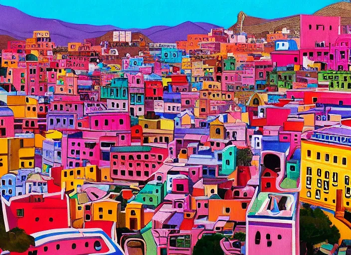 Prompt: guanajuato city, a beautiful painting representative of the art style of wes anderson and spike jonze