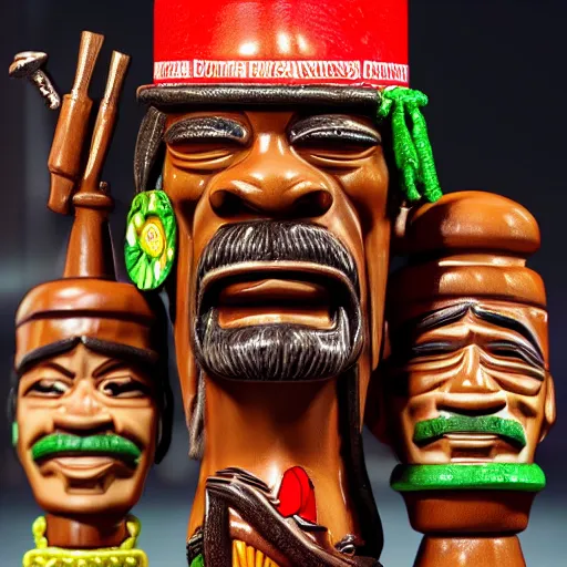 Image similar to a photorealistic photograph of a Trader Vic's tiki mug featuring Snoop Dogg at a Tiki bar - Trending on Artstation, featured on Behance, well-rendered, Unreal Engine, 4K HD