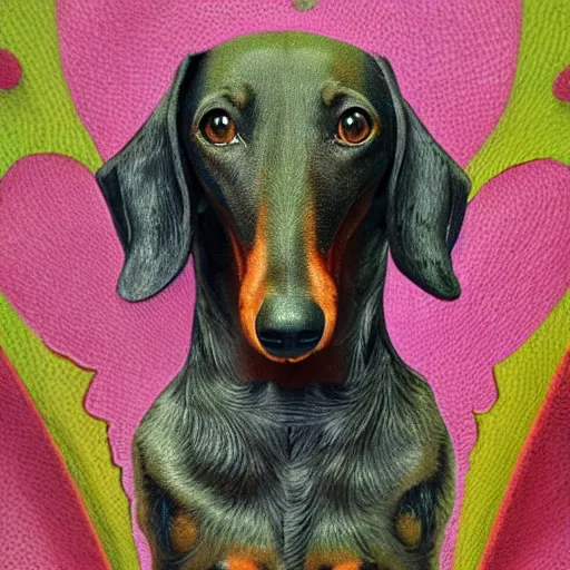 Prompt: image of a dachshund's portrait of a mandelbulb pattern in a semi - realistic art style,