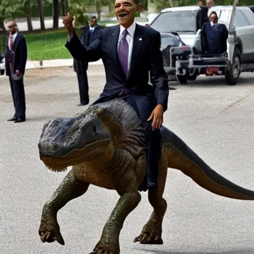 Image similar to barack obama riding a dinosaur