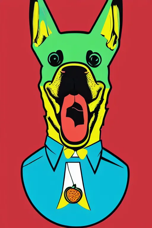 Image similar to happy dog, 7 6 retro futurist illustration art by butcher billy, sticker, colorful, illustration, highly detailed, simple, smooth and clean vector curves, no jagged lines, vector art, smooth andy warhol style