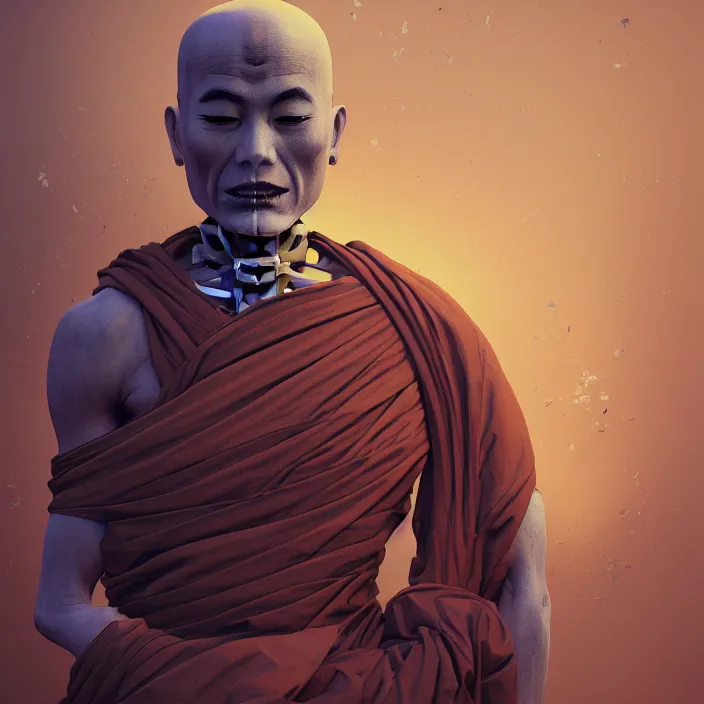 Image similar to portrait of Buddhist Monk as skeleton. intricate abstract. intricate artwork. by Tooth Wu, wlop, beeple, dan mumford. octane render, trending on artstation, greg rutkowski very coherent symmetrical artwork. cinematic, hyper realism, high detail, octane render, 8k, chrome accents