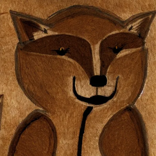 Image similar to anthropomorphic fox man, cave painting