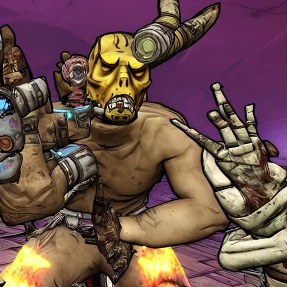 Image similar to A grotesque Discord mod as the final boss of Borderlands, videogame screenshot