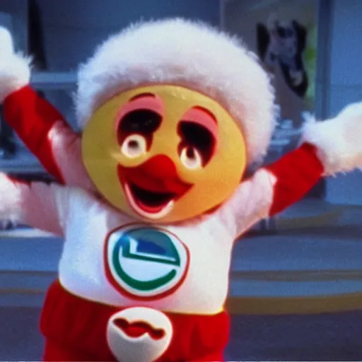 Image similar to A 1980s movie still of Jollibee as a supervillain