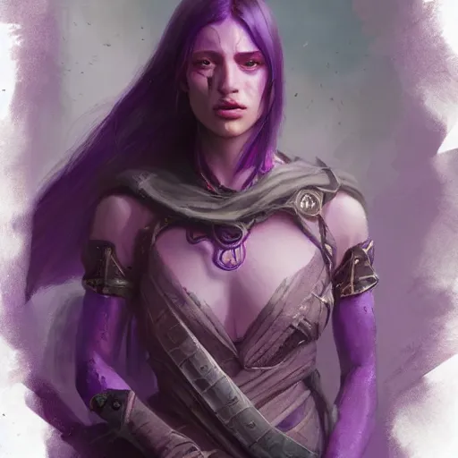 Prompt: a violet snake-head female assassin, violet theme, epic fantasy digital art, fantasy style art, by Greg Rutkowski, fantasy hearthstone card art style