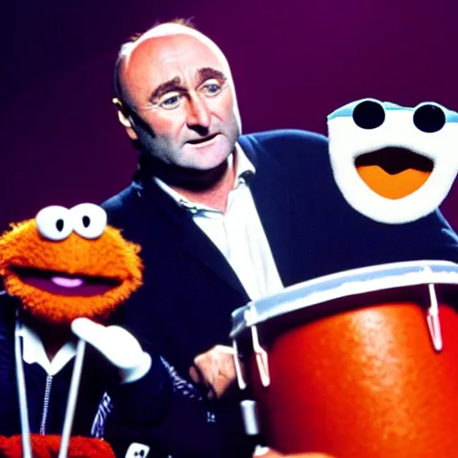 Image similar to !dream Phil Collins as a Muppet, playing drums,