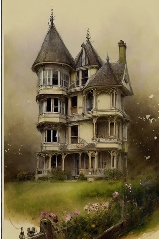 Image similar to ( ( ( ( ( 1 9 5 0 s victorian mansion. muted colors. ) ) ) ) ) by jean - baptiste monge!!!!!!!!!!!!!!!!!!!!!!!!!!!!!!