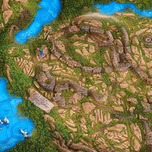 Prompt: drone footage, closeup straight river, topview map, miniature photography closeup, h0, 1:87, riverbed, highly detailed, satellite image, game map, anno 1404, civilization, by tim hildebrandt, by rhads, megascans texture