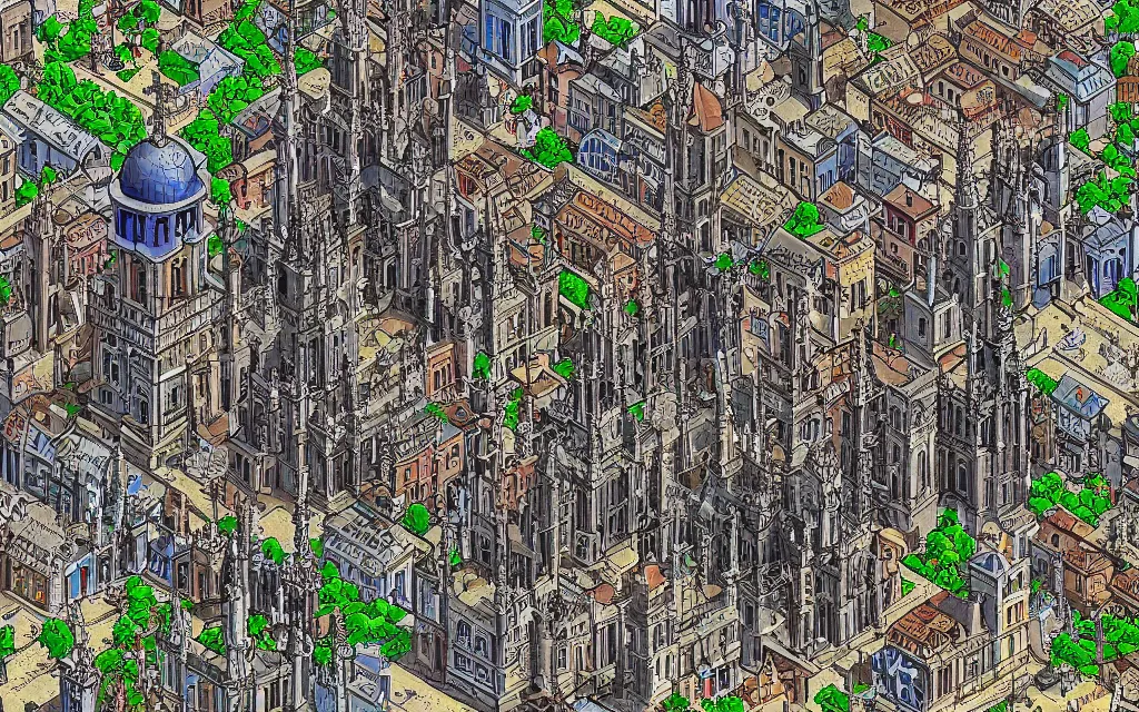 Image similar to an 18th gothic city. Pixel art.