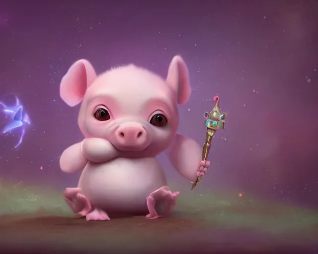 Image similar to 3D Fantasy Cute and adorable space piglet princess, huge adorable eyes, bright stars, Smooth 3D Illustration, soft render, Servando Lupini, Daniil Kudriavtsev, handpaint texture, Blender, 3DCoat