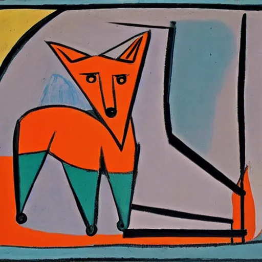 Prompt: painting of a fox in the desert, by Picasso