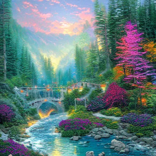 Prompt: firefalls, by thomas kinkade