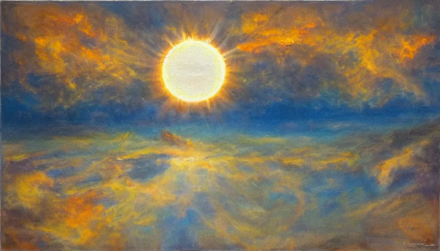 Image similar to the sun being blocked by a hexagon, seen from earth, oil painting