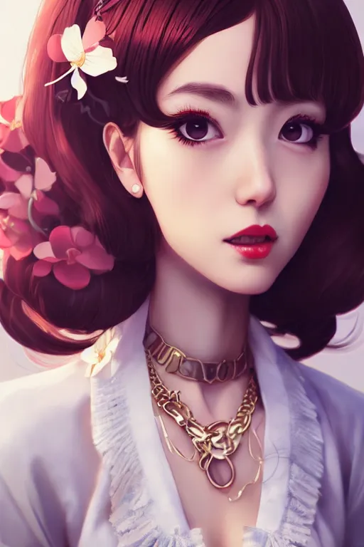 Image similar to a pin up and beautiful fashion charming dreamlke japan girl with lv jewelry, character art, art by wlop and and ilya kuvshinov, hyperdetailed, 8 k realistic, symmetrical, frostbite 3 engine, cryengine, dof, trending on artstation, digital art