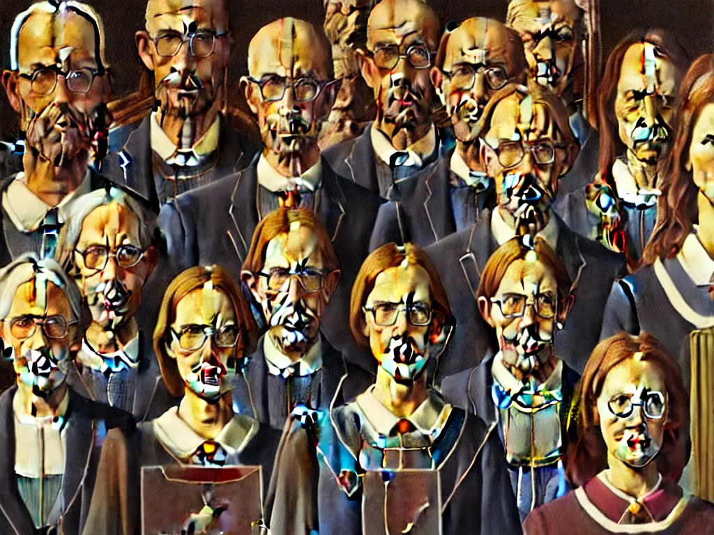 Prompt: crowded last supper american gothic painting magritte, renaissance, detailed faces