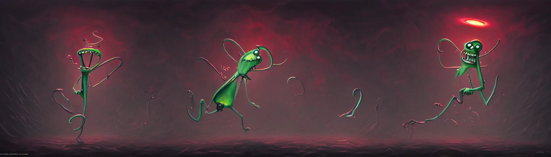 Image similar to goofy whimsical demon plankton from the depths of the collective unconscious, dramatic lighting, detailed and atmospheric surreal darkly painting by ronny khalil