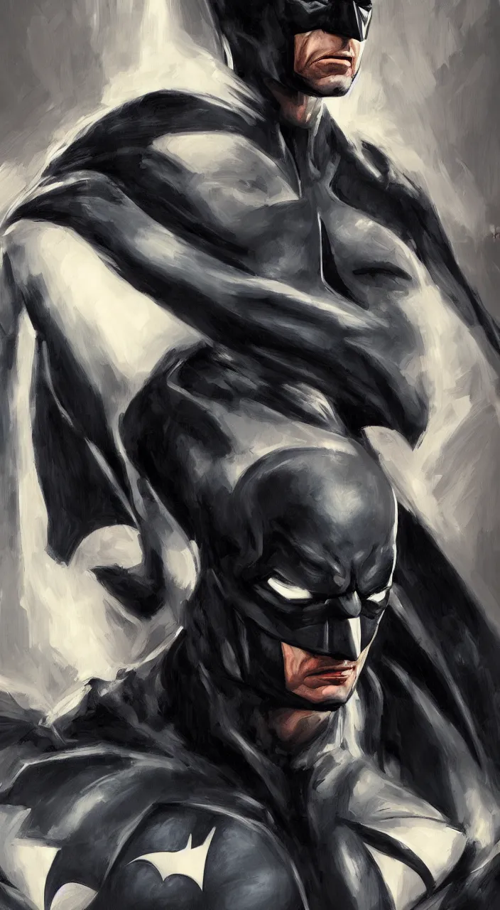 Image similar to a portrait painting of the Batman, trending on artstation