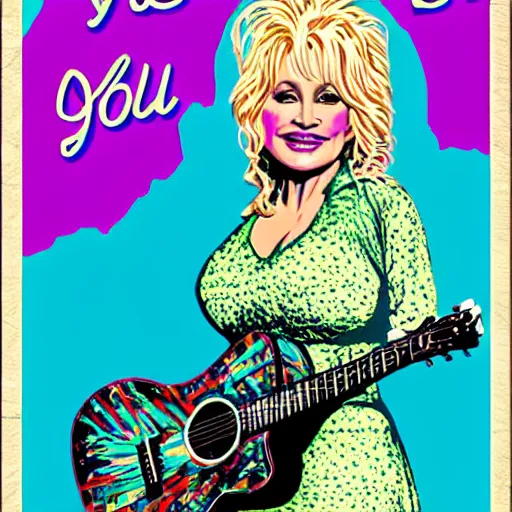 Prompt: young Dolly Parton portrait, posterized, colorful