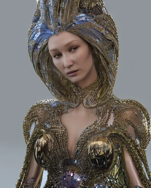 Image similar to a highly detailed metahuman 4 k close up render of an alien goddess bella hadid monument renaissance in iris van herpen dress schiaparelli in diamonds crystals swarovski and jewelry iridescent in style of alphonse mucha gustav klimt trending on artstation made in unreal engine 4