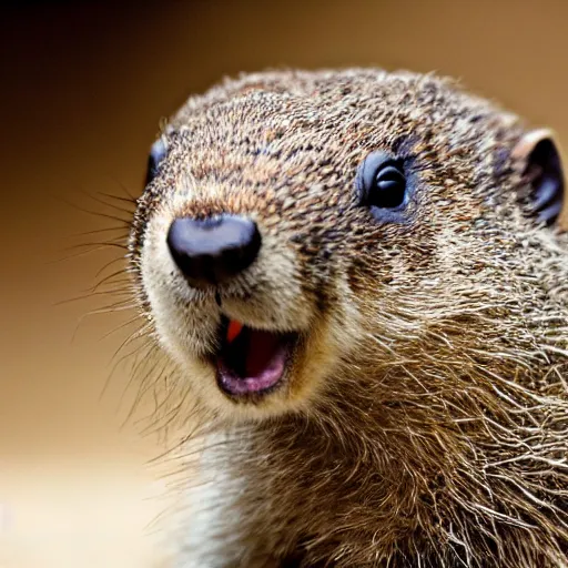 Prompt: high detail photo of a groundhog is working on a computer