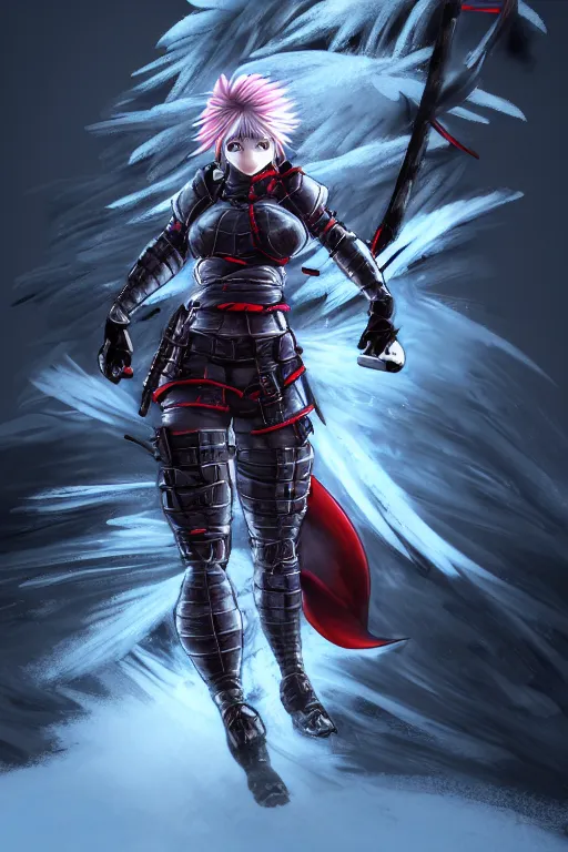 Prompt: portrait of female ninja gaiden momiji, metalic frost cyber ninja respirator, stormy snowy fiji mountain, incredibly beautiful, armored, highly detailed, digital painting, final fantasy, behance contest winner, ultrafine illustrations by tian z and james jean, ayanamikodon and irakli nadar, global illumination, radiant light, detailed and intricate environment