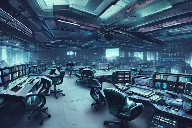 Image similar to a computer room filled with lots of monitors, cyberpunk art by ridley scott, cgsociety, retrofuturism, greeble, dystopian art, circuitry