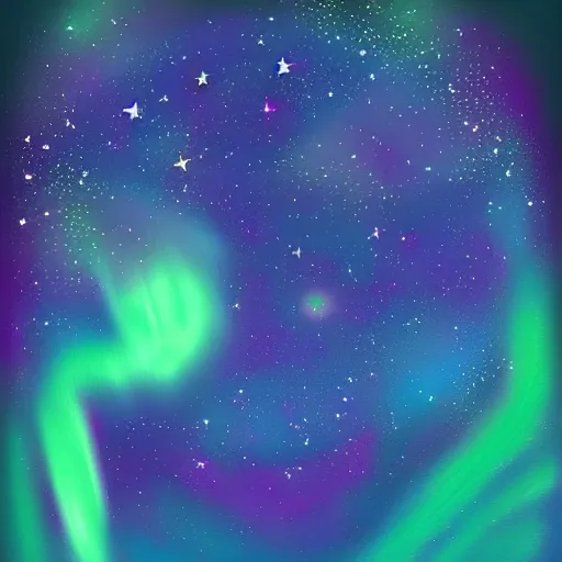 Prompt: night sky full of stars, aurora borealis, digital painting