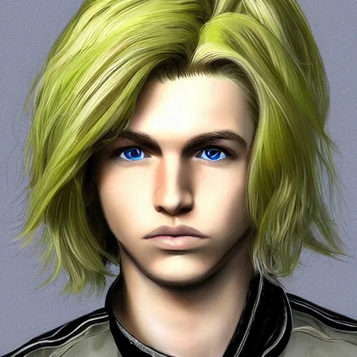 Prompt: blonde shoulder-length haired boy, green eyes, portrait, artstation, highly detailed, by Ross tram