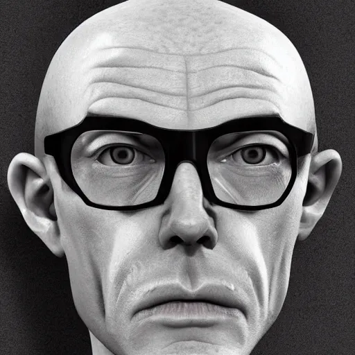 Image similar to A middle-aged Dr. Venture in real life with a hooked nose, a long gaunt face and skinny body and neck, very thin and bald, realistic, very realistic, hyperrealistic, highly detailed, very detailed, extremely detailed, detailed, digital art, oil painting, trending on artstation, headshot and bodyshot, detailed face, very detailed face, extremely detailed face, HD Quality, 8k resolution, very very detailed face, real life