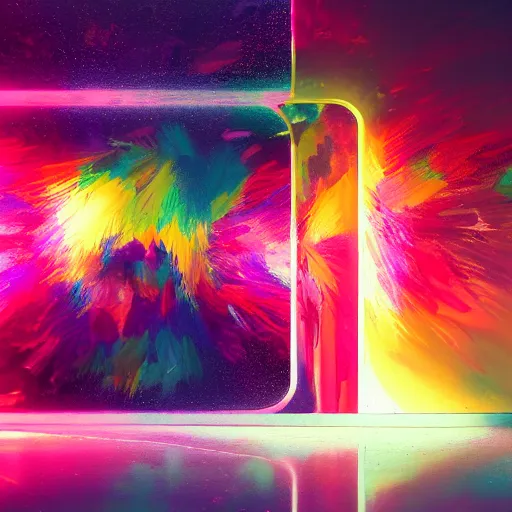 Prompt: color explosion over a mirror, oil painting, strong colors, hyper detailed, abstract, cinematic lighting, studio quality, smooth render, octane rendered