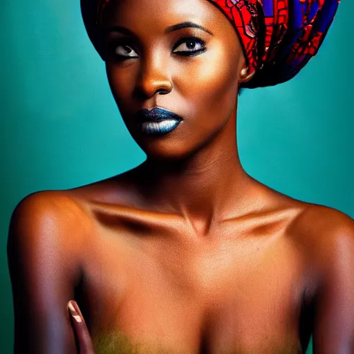Image similar to Photo of a African woman ,bold, self confidence, cinematic, light makeup focus