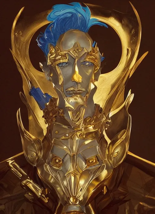 Image similar to gold paladin, james jean style, claymation style, perfect face, fantasy protrait