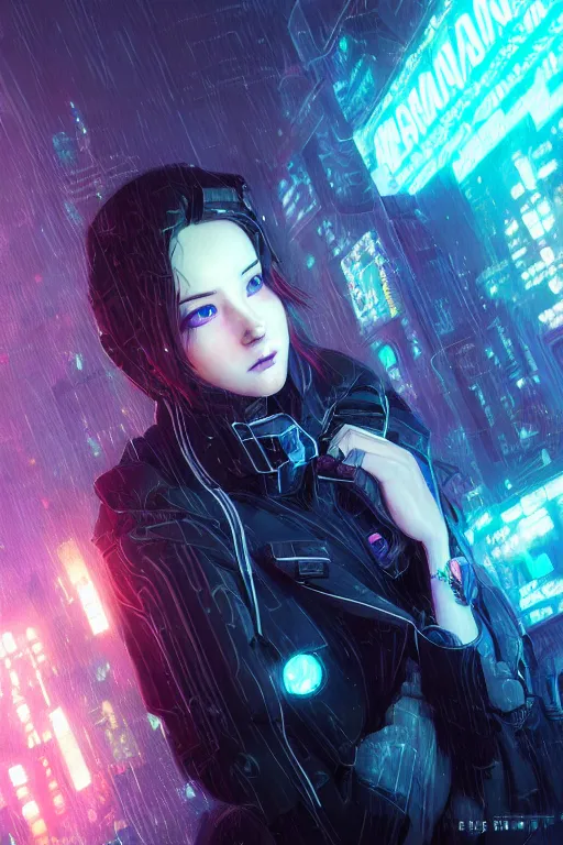 Image similar to portrait futuristic talented cyberpunk female Alchemist, in futuristic stormy heavy snowy thunder tokyo rooftop Enchantment cyberpunk night, ssci-fi, fantasy, intricate, very very beautiful, elegant, neon light, highly detailed, digital painting, artstation, concept art, soft light, hdri, smooth, sharp focus, illustration, art by tian zi and craig mullins and WLOP and alphonse mucha