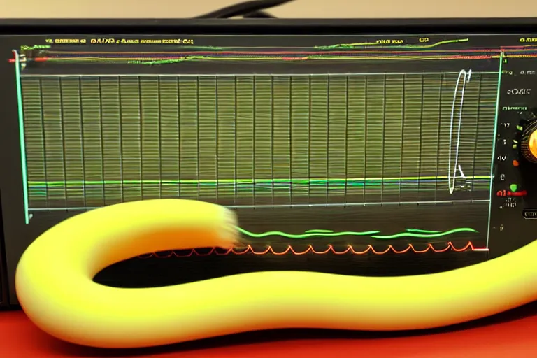 Image similar to an oscilloscope shaking a sound wave, wiggling a weasel, a stoat sinusoid spectacle : the wiggle and the wave - the wiggle is the wave! demonstration of a sine wave ermine.