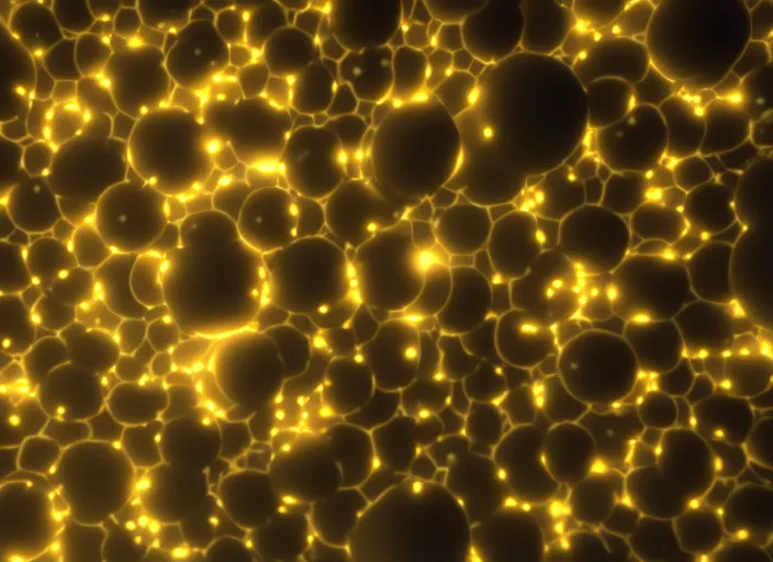 Image similar to a 3D render of glowing cells under a microscope, bokeh, Canon 50mm, cinematic lighting, volumetric light, octane, octane render, redshift render