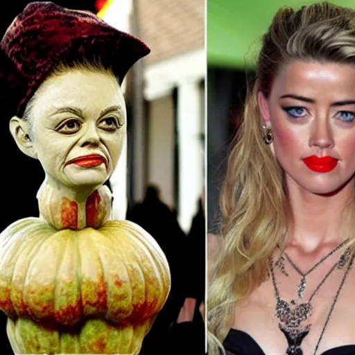 Image similar to a [ gourd ] carved shaped to look like ( amber heard ) face hybrid intercross