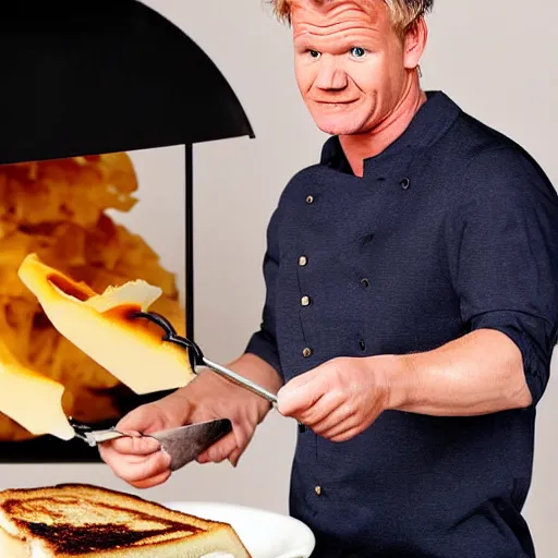 Image similar to Gordon Ramsay making a grilled cheese sandwich, professional still photograph, studio lighting