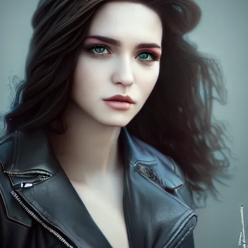 Prompt: a beautiful detailed 3 d matte portrait of sanna marin, by artgerm, leather jacket, fantasy, volumetric lighting, high details