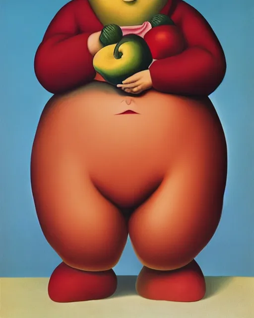 Prompt: gallery artwork by Fernando Botero entitled Diet