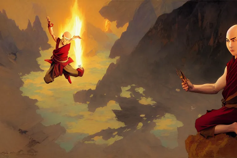 Image similar to the last airbender, atla, bald, painting by gaston bussiere, craig mullins, j. c. leyendecker