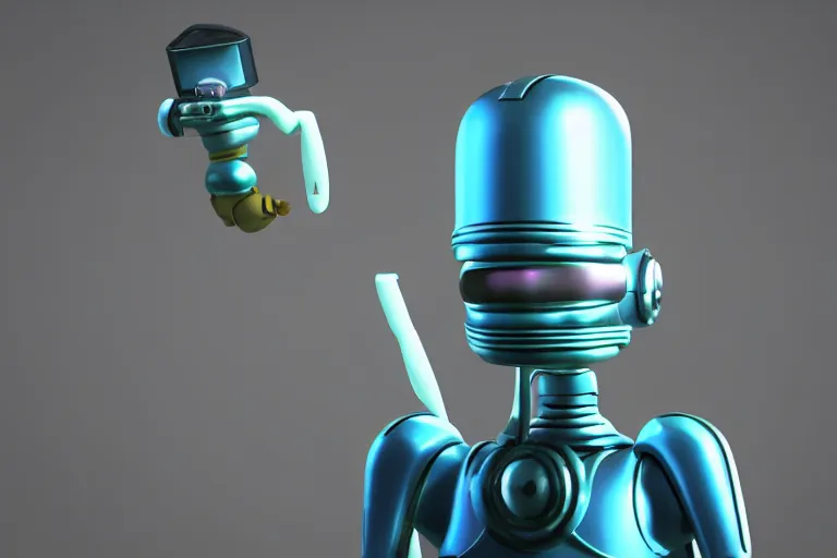 Image similar to bender from futurama, 3 d rendered, 3 d rendering, dramatic lighting, unreal engine