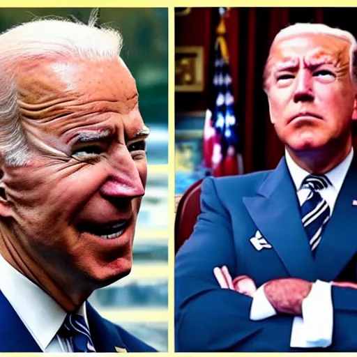 Prompt: joe biden dressed like captain america punching trump dressed like adolf hitler in the face