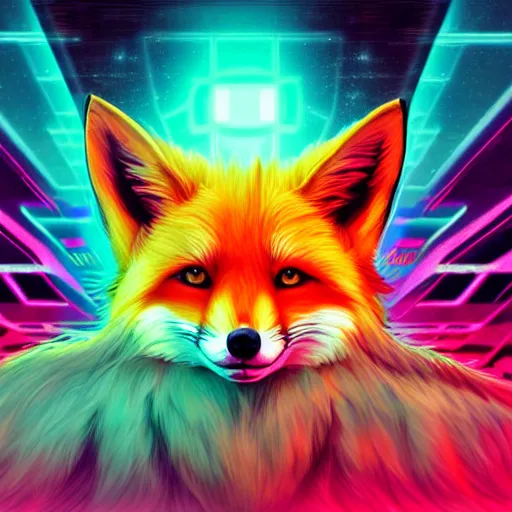 Prompt: digital fox, retrowave palette, highly detailed, anatomically correct vulpine, synth feel, ear floof, flowing fur, super realism, accurate animal imagery, 4 k digital art