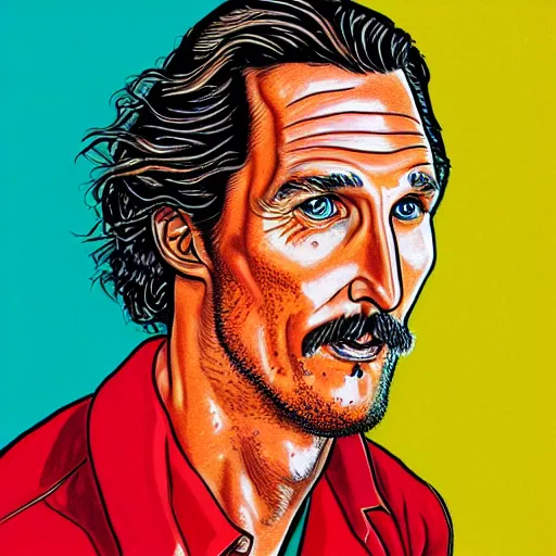 Image similar to a portrait drawing of Mathew McConaughey drawn by Robert Crumb