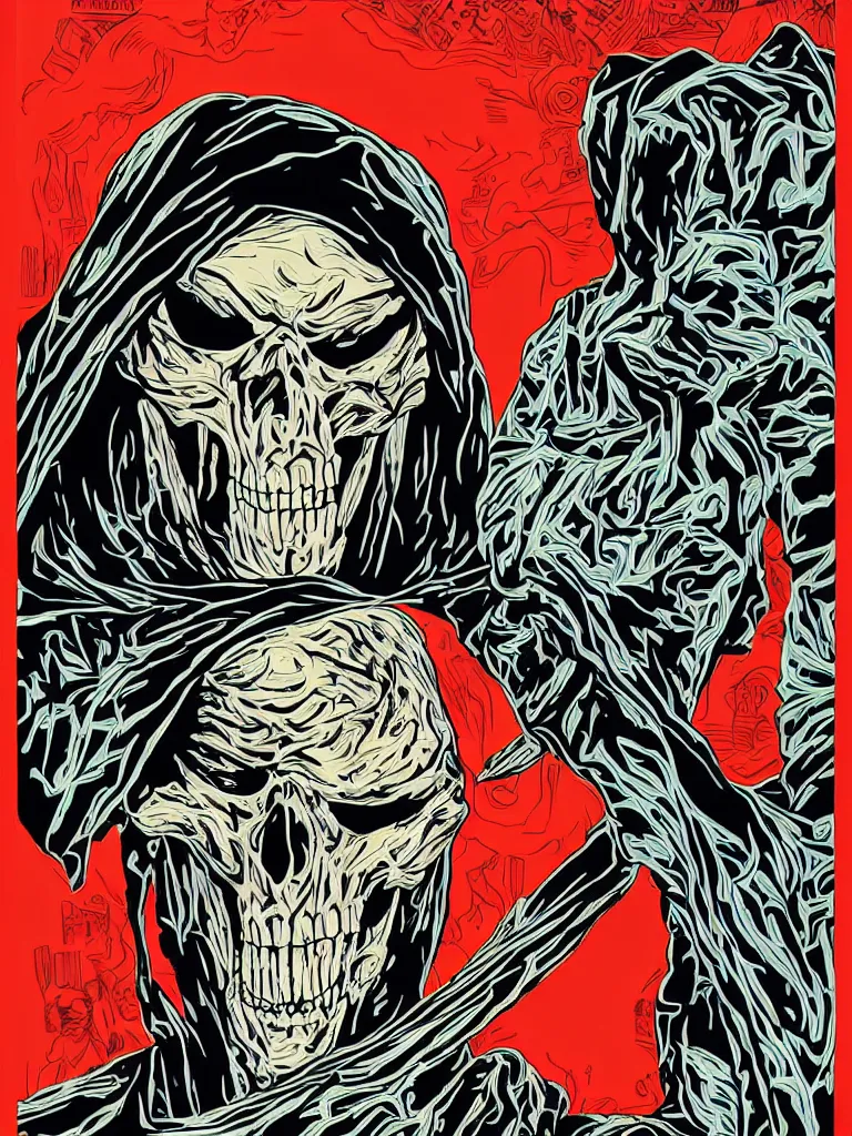 Image similar to portrait of skeletor, poster, fear, ominous, danger, by shepard fairey