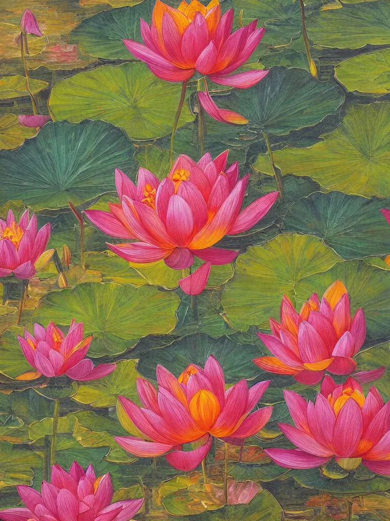 Prompt: a beautiful fine art painting of a buddha sacred lotus flower, intricate details, aesthetically pleasing and harmonious colors, impressionism, sacred, pure